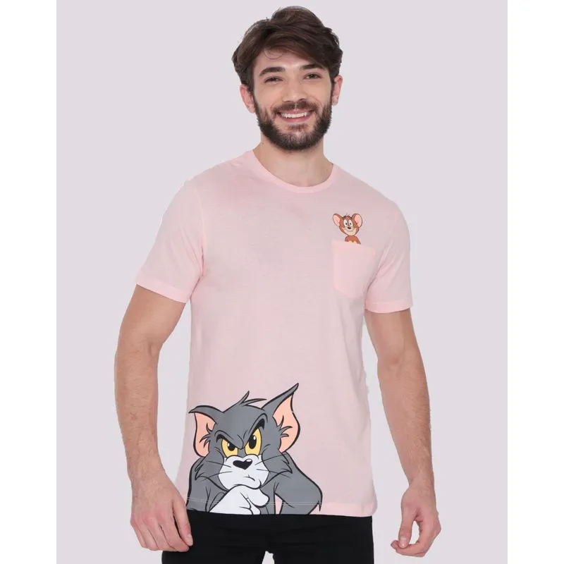Camiseta Masculina Manga Curta Tom Jerry Rosa M