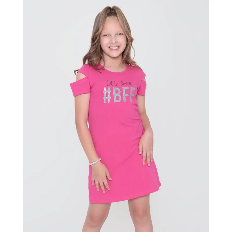Vestido Juvenil Estampa Let's Travel Rosa Médio 12