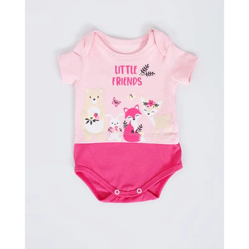 Body Bebê Manga Curta Little Friends Rosa Claro G
