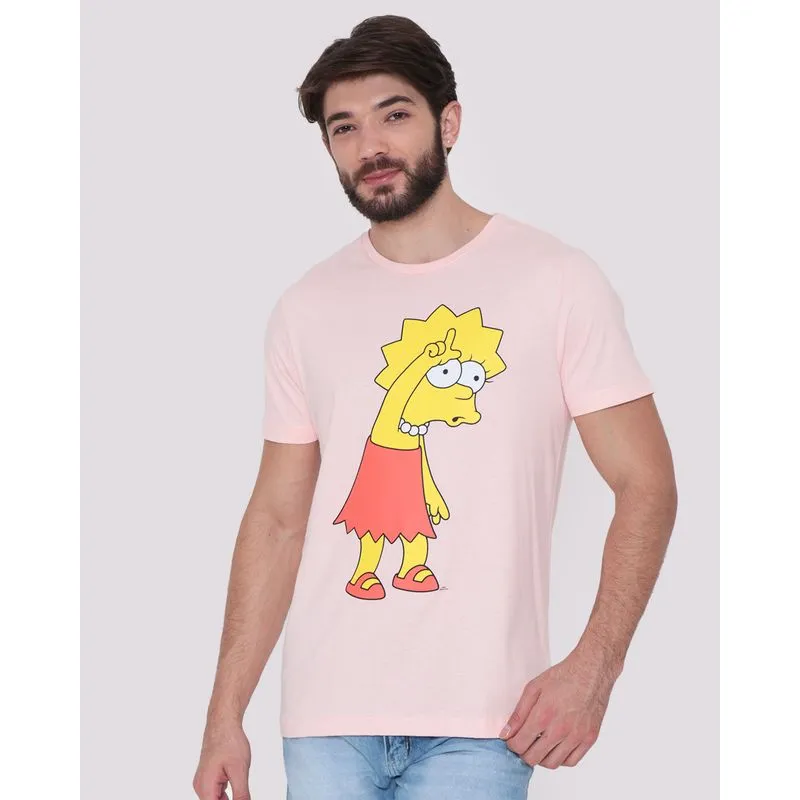 Camiseta Masculina Manga Curta Simpson Rosa Claro GG