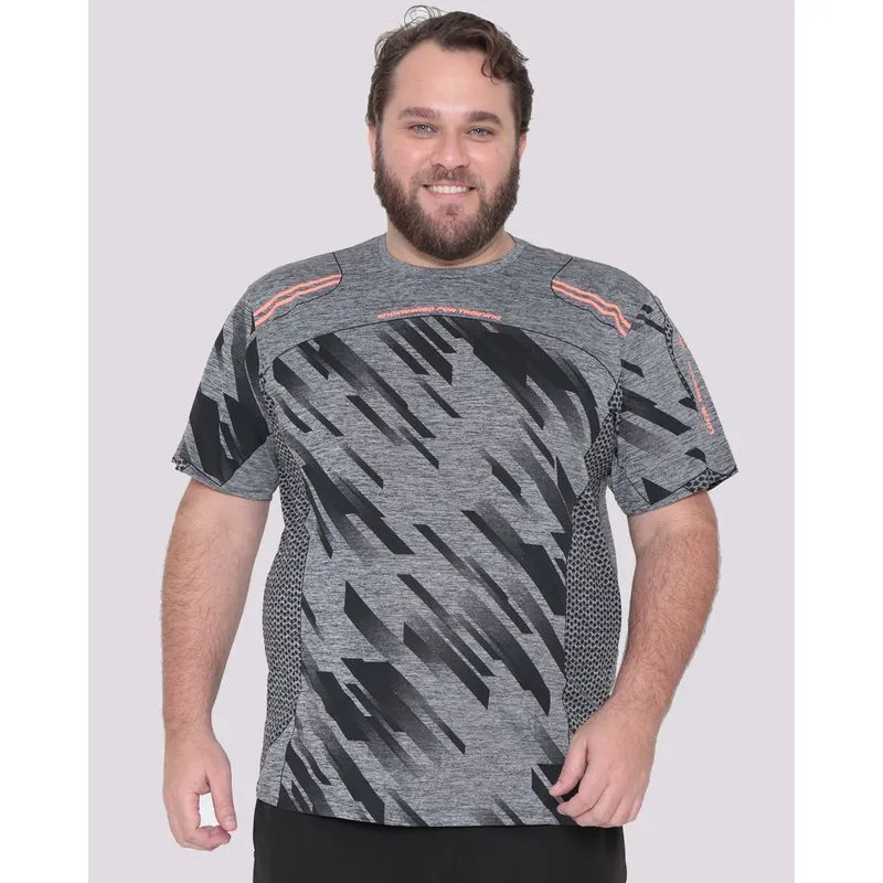 Camiseta Masculina Plus Size Esportiva Mescla Cinza G3