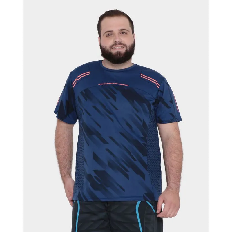 Camiseta Masculina Plus Size Esportiva Azul Marinho G2