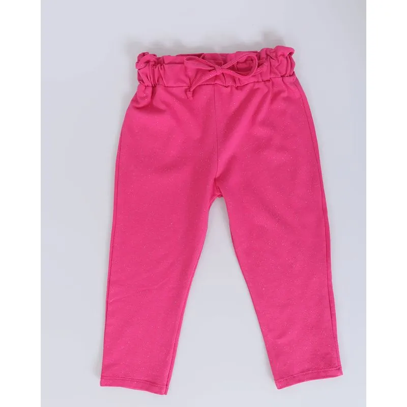 Calca Bebê Cós Com Babado Reta Glítter Rosa Escuro 3