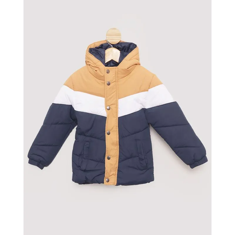 Jaqueta Bebê Puffer com Capuz Bege e Marinho 2