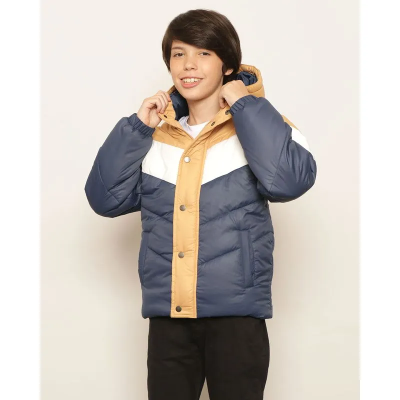 Jaqueta Juvenil Puffer Bolsos Com Capuz Bege 10
