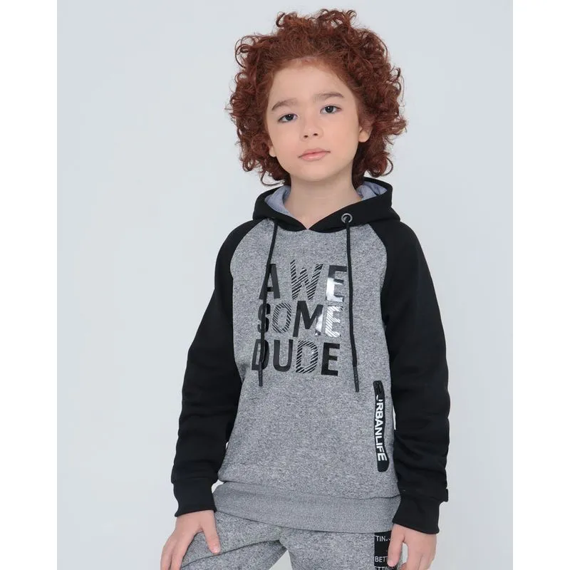 Blusão Moletom Infantil Capuz Preto 35132000290108UN