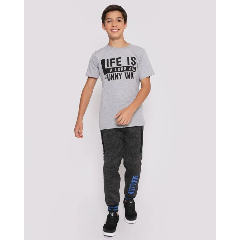 Calça Moletom Juvenil Jogger Com Recortes Atittude Cinza Escuro 14