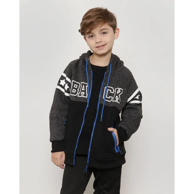 Casaco Moletom Infantil Bicolor com Capuz Cinza Mescla 6