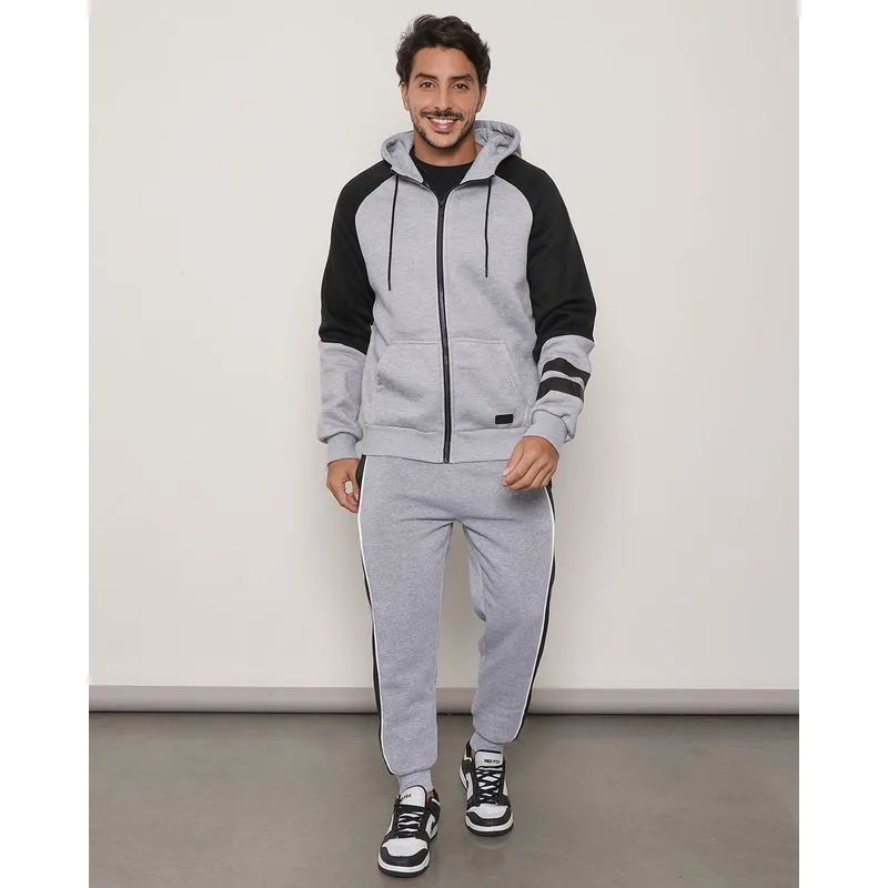 Calça Moletom Masculina Jogger Recorte Cinza Mescla M