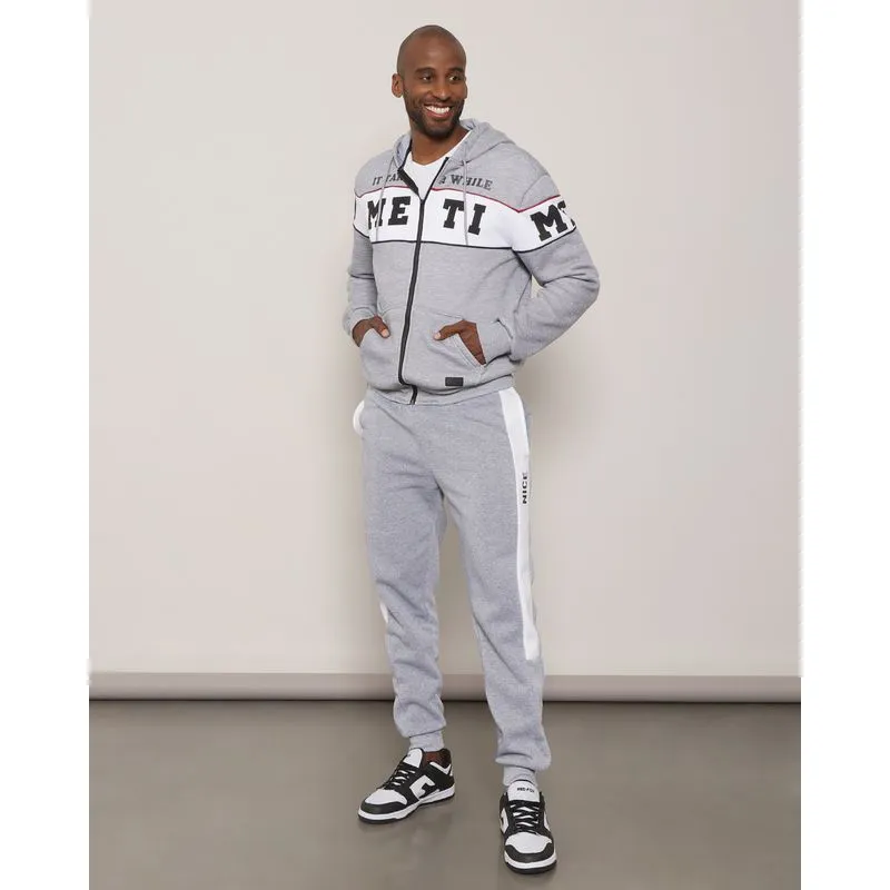 Calça Moletom Masculina Jogger Recorte Com Estampa Cinza P