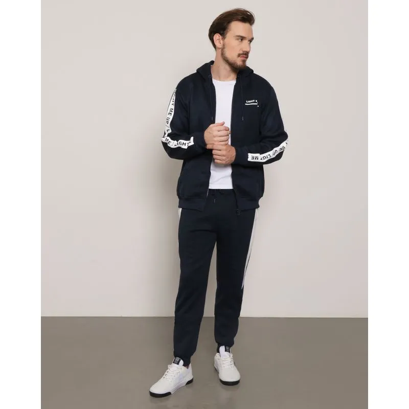 Calça Moletom Rajado Masculina Jogger Recortes Marinho P