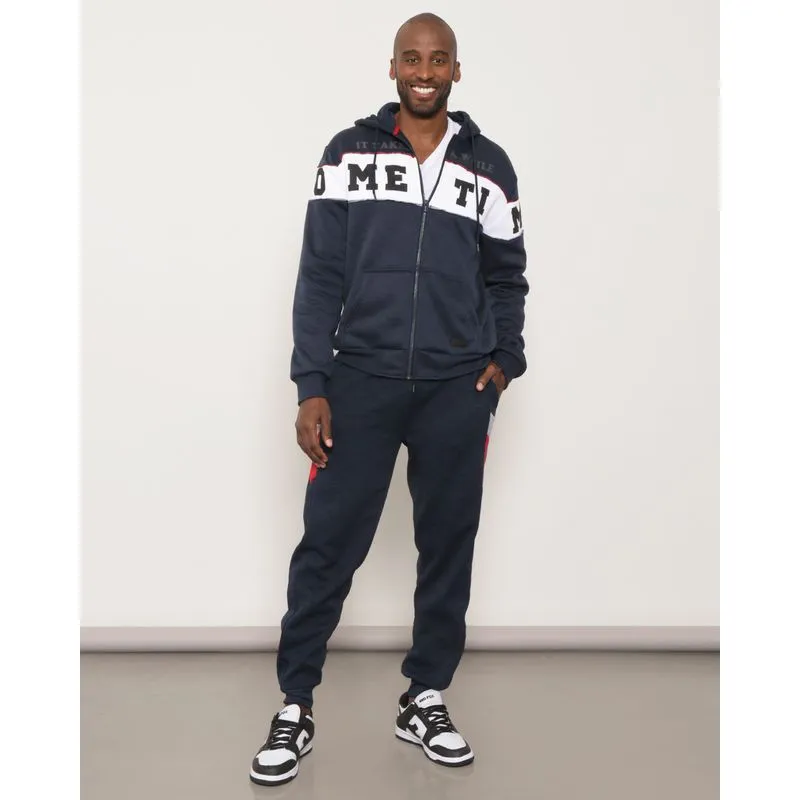 Calça Moletom Masculina Jogger Recorte Lateral Marinho G