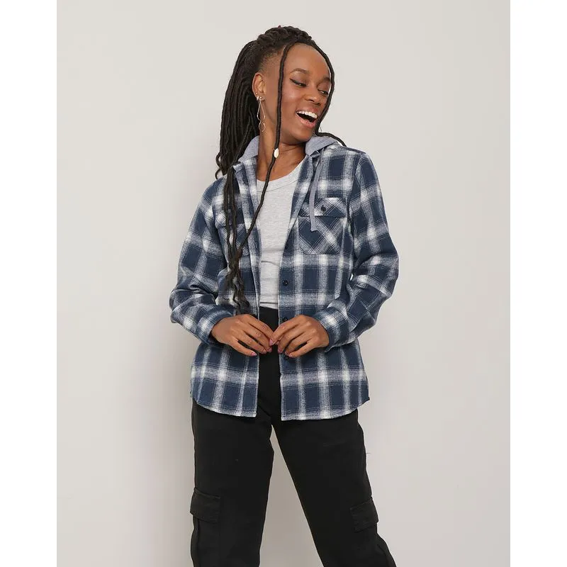 Camisa Feminina Xadrez Capuz Girls Talk Azul G