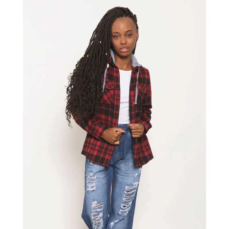 Camisa Feminina Xadrez Capuz Girls Talk Vermelha G