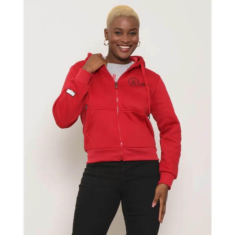 Casaco Moletom Feminino Com Capuz e Zíper Vermelho P