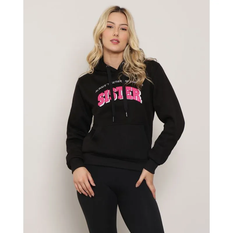 Blusão Feminino Moletom Com Capuz Preto M