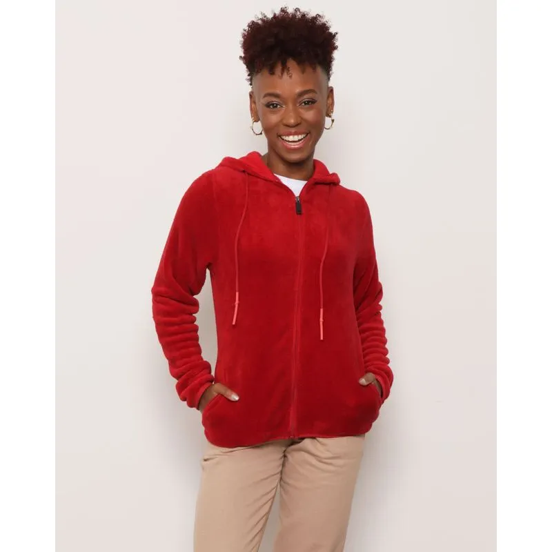 Casaco Feminino Com Zíper e Capuz Flannel Vermelho P