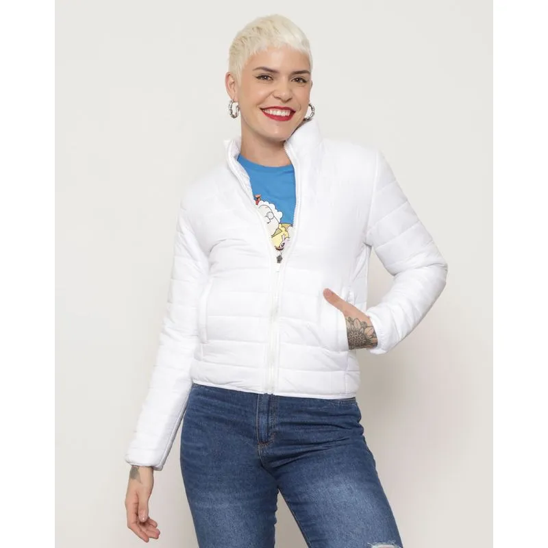 Jaqueta Feminina Puffer Gola Alta Branca GG
