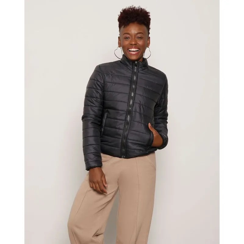 Jaqueta Feminina Puffer Gola Alta Preta GG
