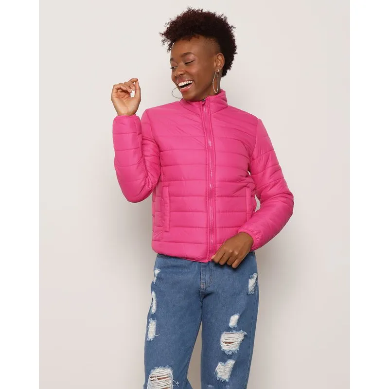 Jaqueta Feminina Puffer Gola Alta Rosa P
