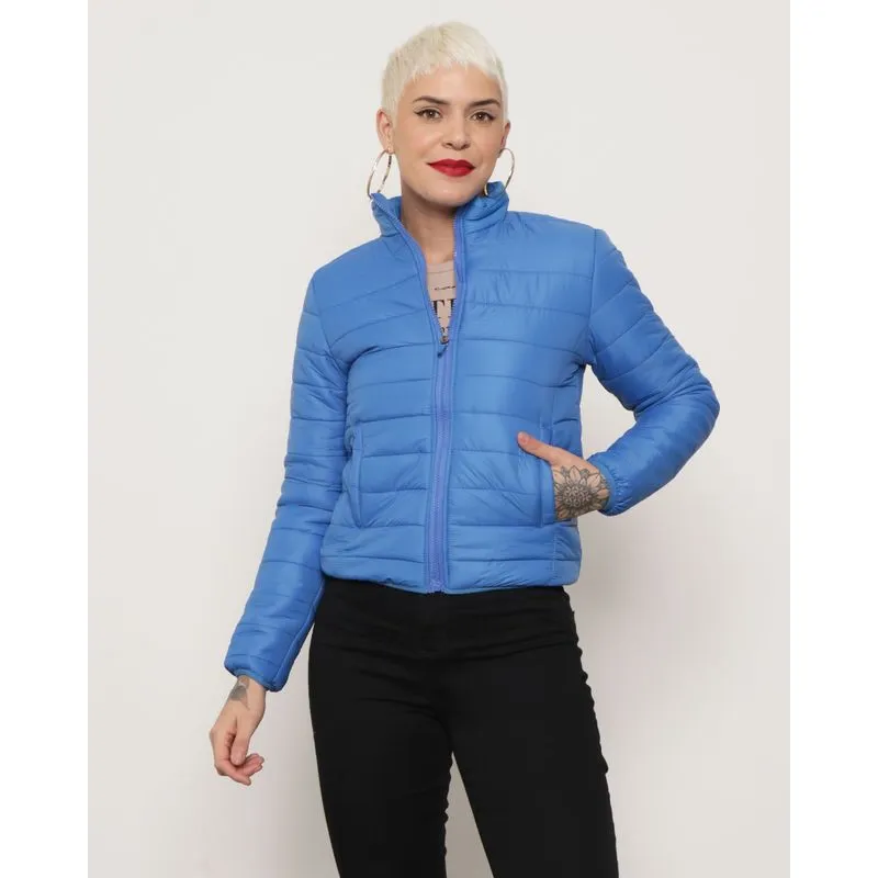 Jaqueta Feminina Puffer Gola Alta Azul G