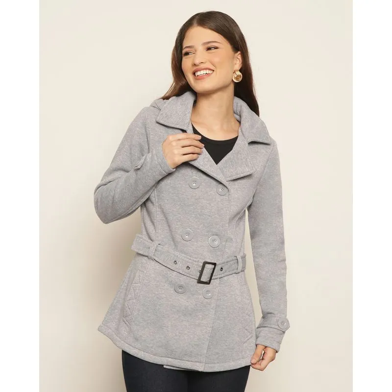 Parka Moletom Feminina Capuz Mescla Cinza M