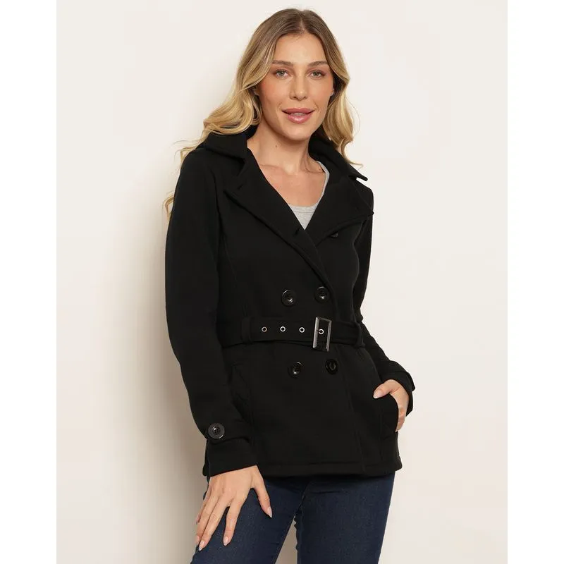 Parka Moletom Feminina Capuz Mescla Preta P