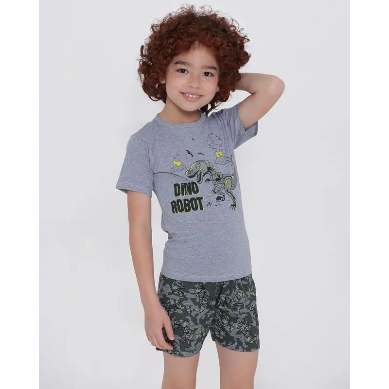 Pijama Infantil Estampa Dino Robot Cinza 10