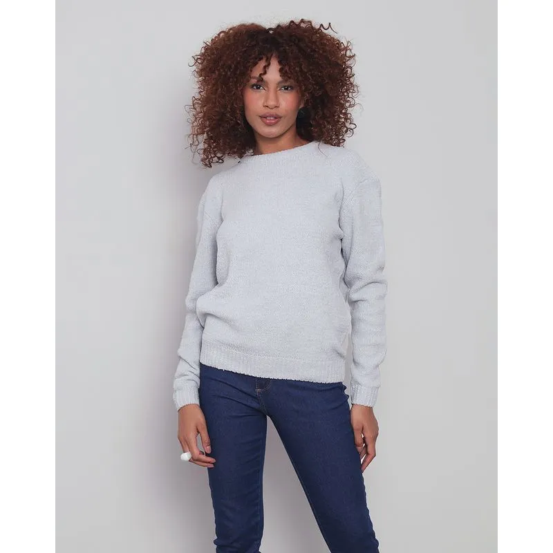 Suéter Feminino Tricô Chenille Lurex Donatta Cinza GG