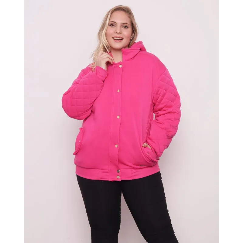 Casaco Moletom Feminino Plus Size Com Capuz Rosa G3
