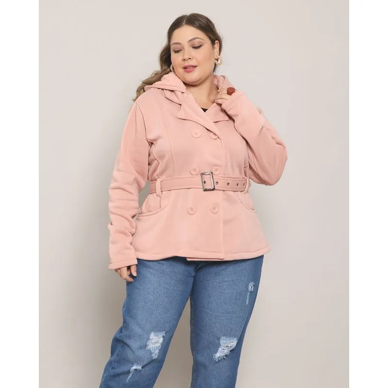 Casaco Feminino Plus Size Moletom Rosa G3