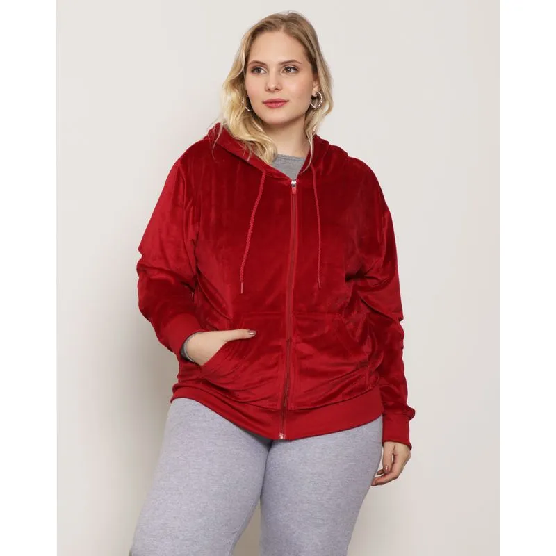 Jaqueta Plus Size Feminina Com Capuz Plush Vermelha G2