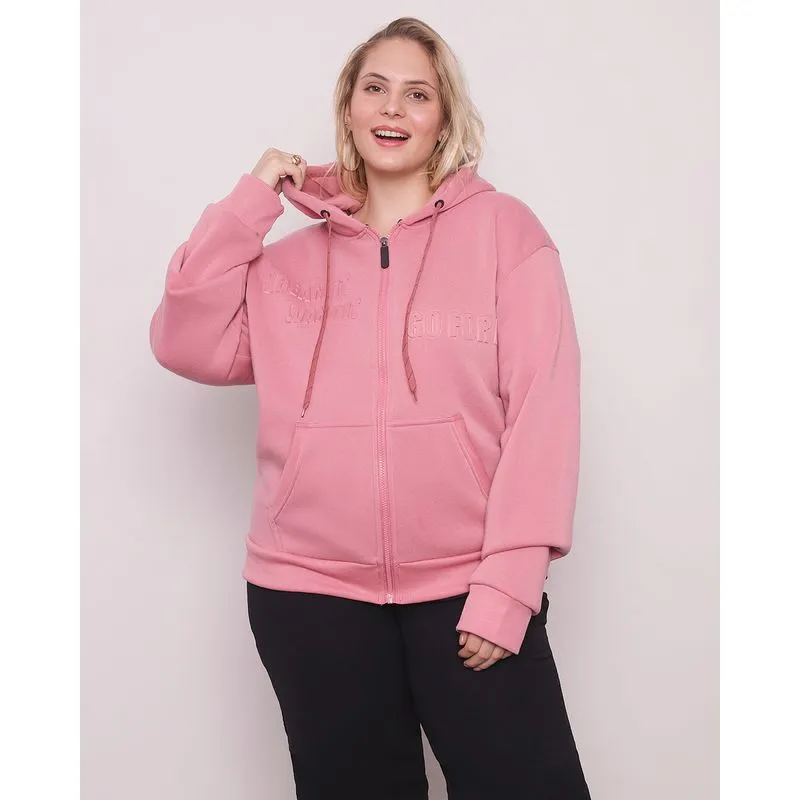 Casaco Plus Size Feminino Moletom Rosa G3