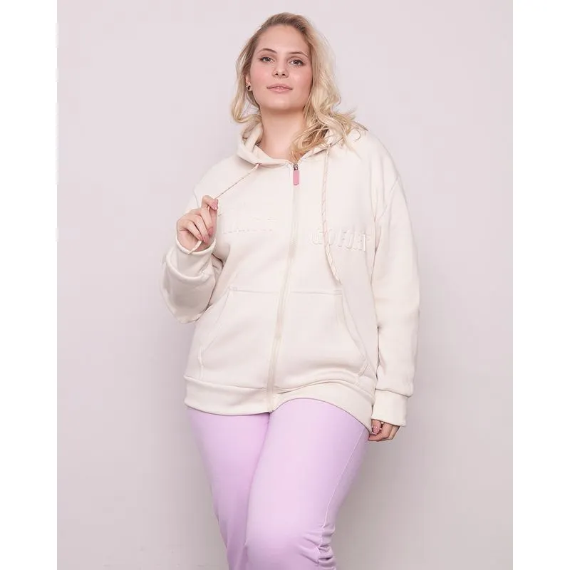 Casaco Plus Size Feminino Moletom Bege G1