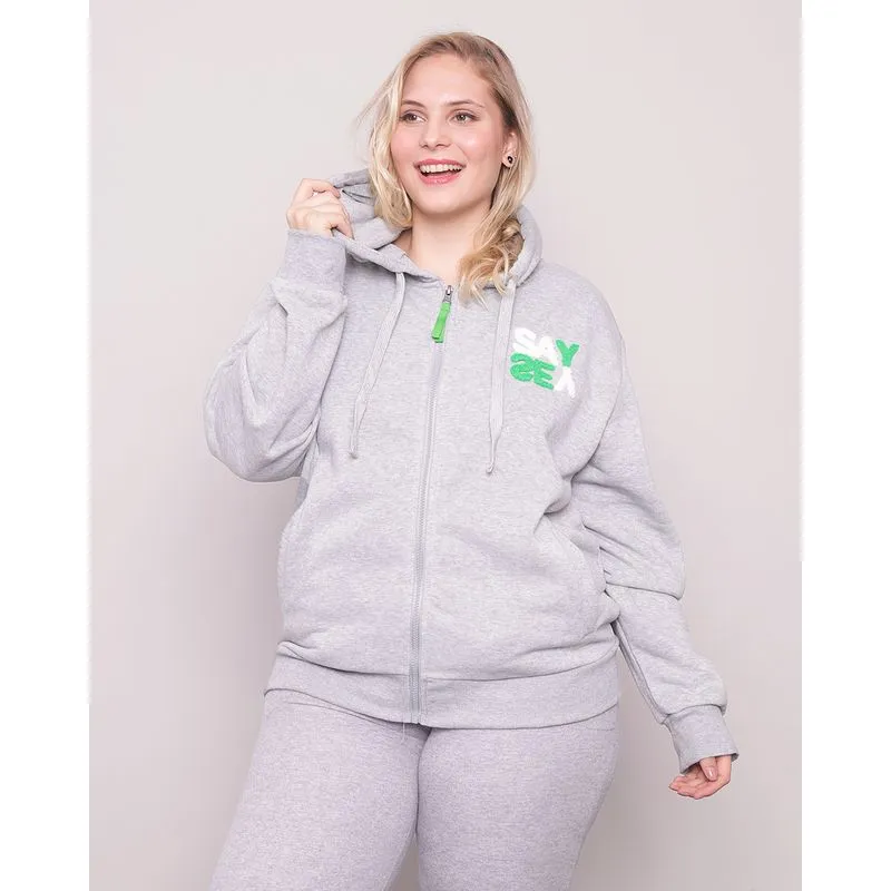 Casaco Moletom Feminino Plus Size Cinza Claro G2