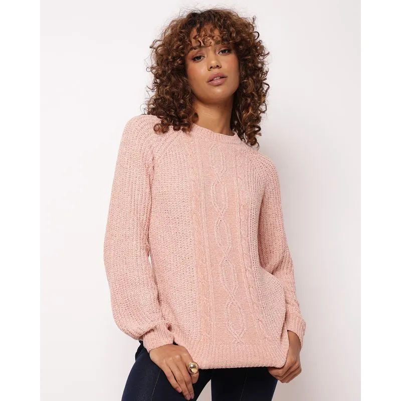 INVERNO - Suéter Feminino Tricô Donatta Chenille Rosa P