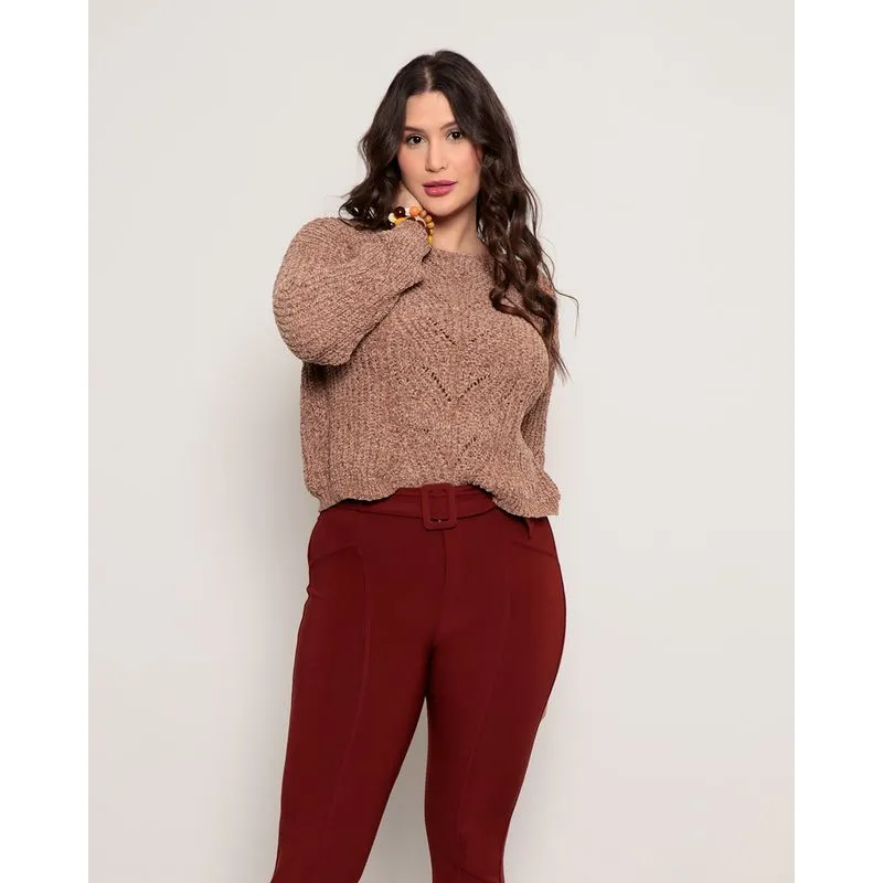 Suéter Feminino Tricô Chenille Bege P
