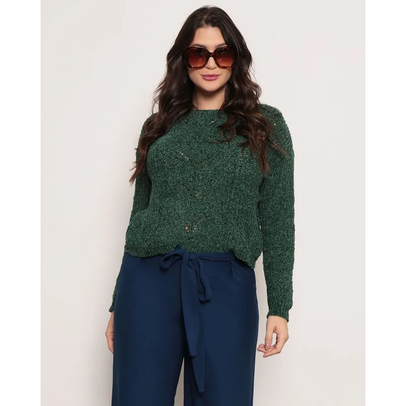 Suéter Feminino Tricô Chenille Verde Médio M