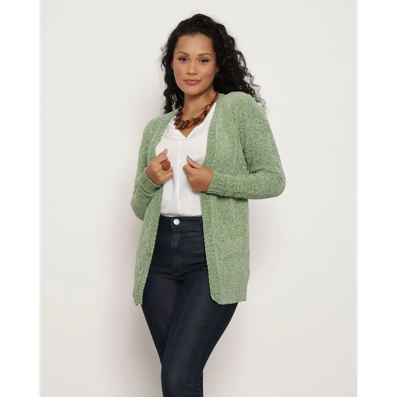 Cardigan Feminino Alongado Chenille Verde GG