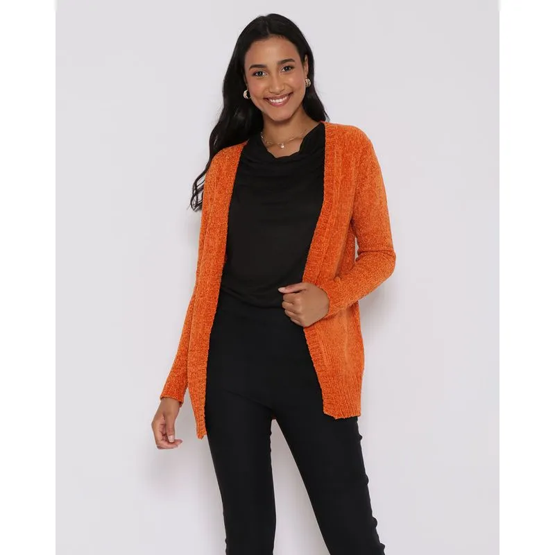 Cardigan Feminino Alongado Chenille Laranja M