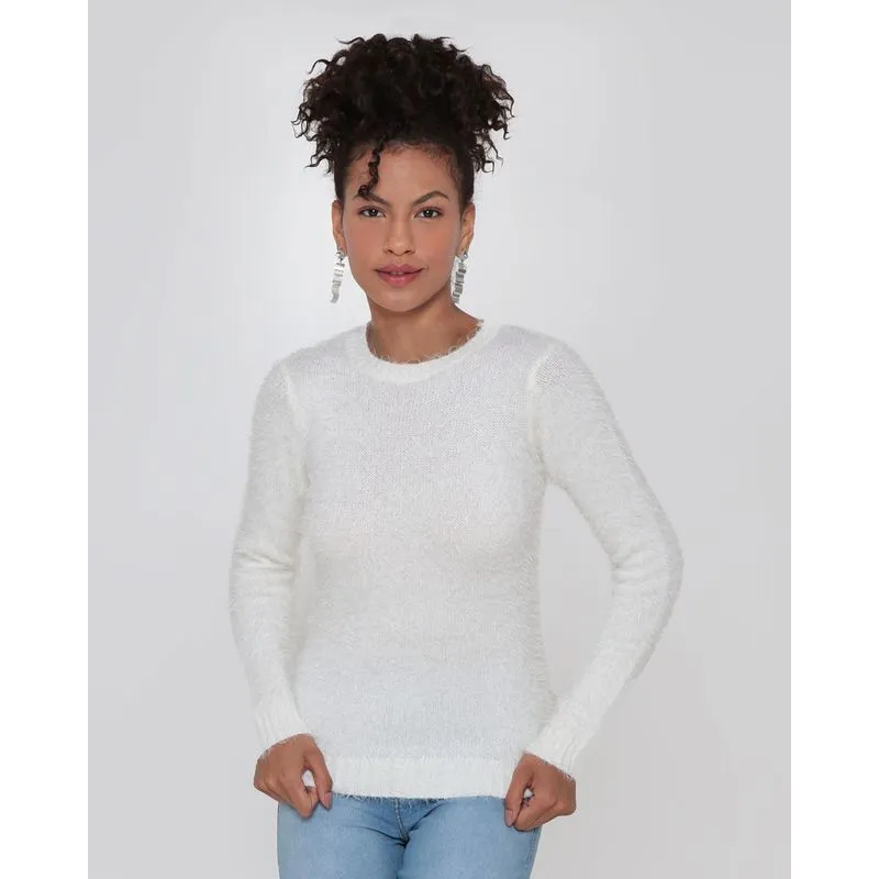 Suéter Feminino Tricô Pelinhos Off White M