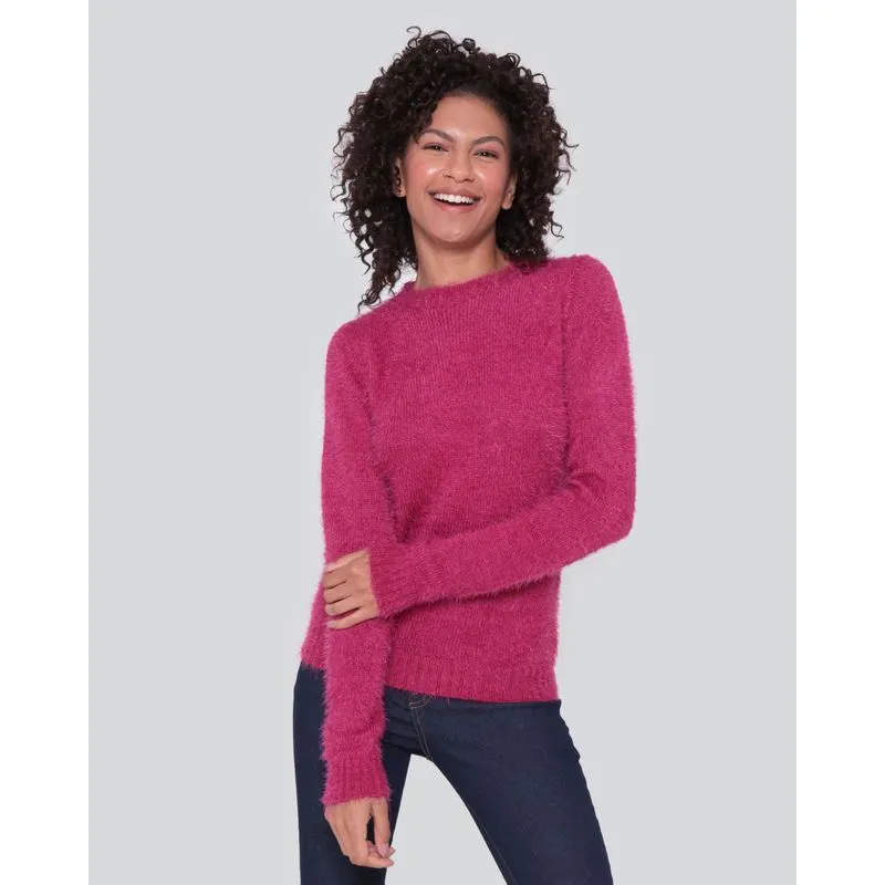 Suéter Feminino Tricô Pelinhos Rosa GG