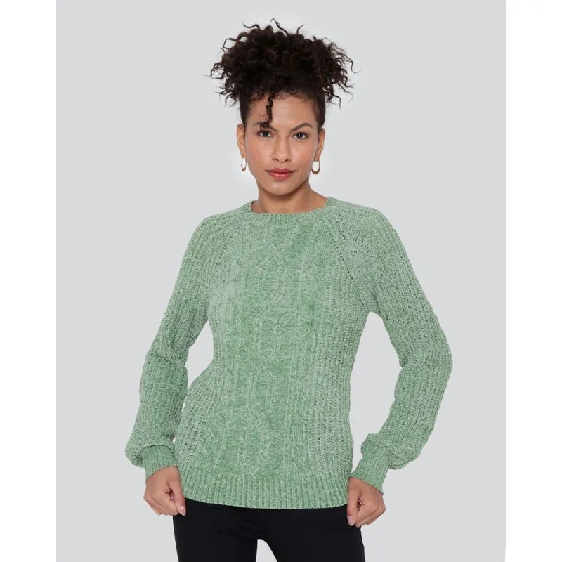 Suéter Feminino Tricô Chenille Verde Médio GG