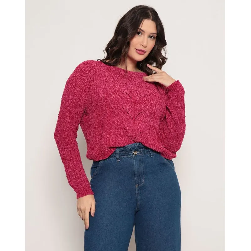 Suéter Feminino Tricô Chenille Rosa GG