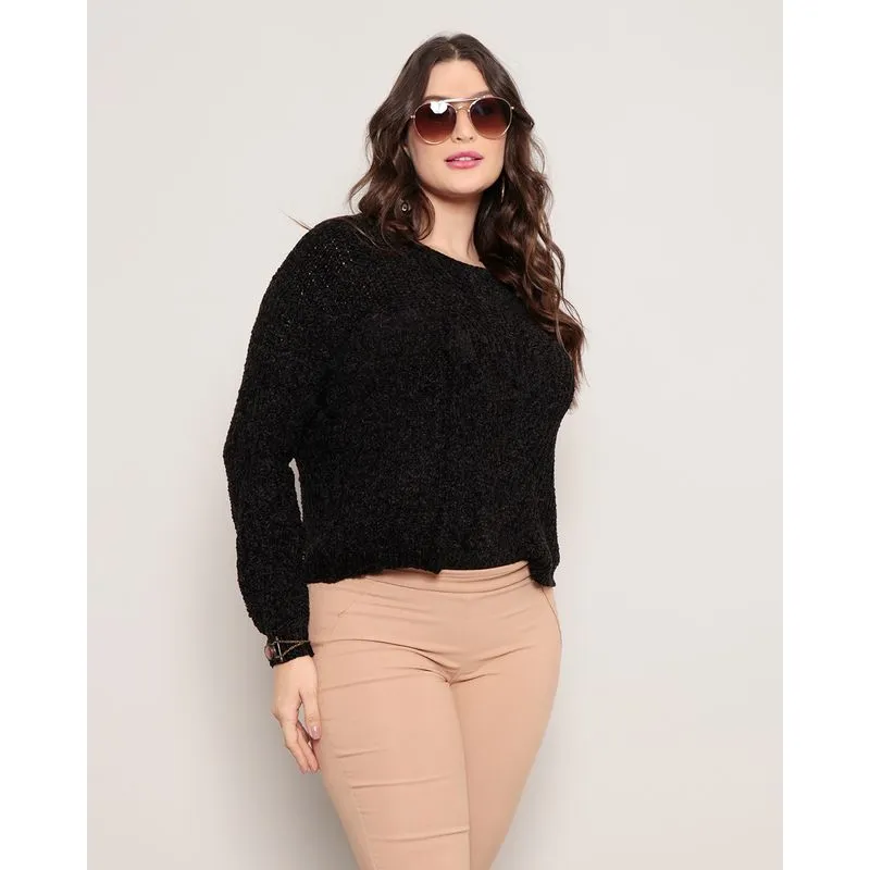 Suéter Feminino Tricô Chenille Preto GG