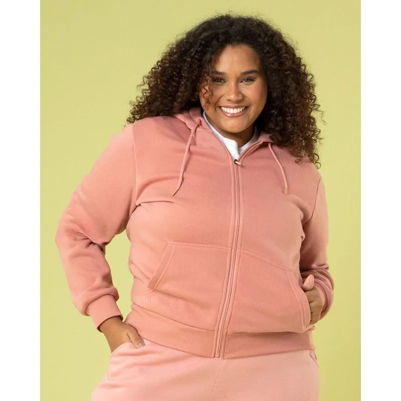 Jaqueta Moletom Plus Size Feminina Com Capuz Rosa G3