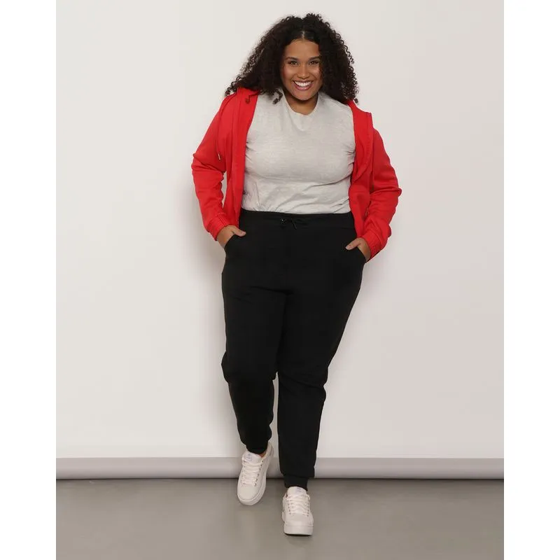 Calça Moletom Plus Size Feminina Jogger Preta G3
