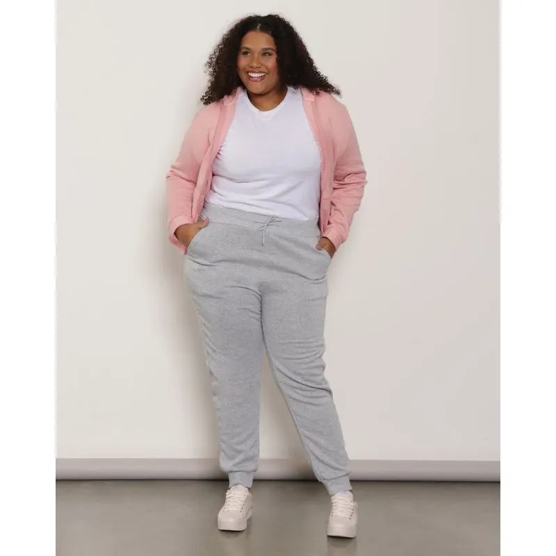 Calça Moletom Feminino Plus Size Jogger Cinza Claro G3