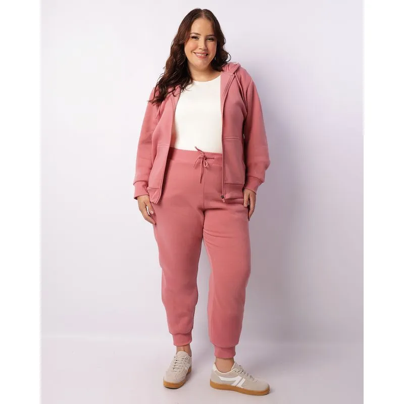 Calça Moletom Plus Size Feminina Jogger Com Cordão Rosa G2
