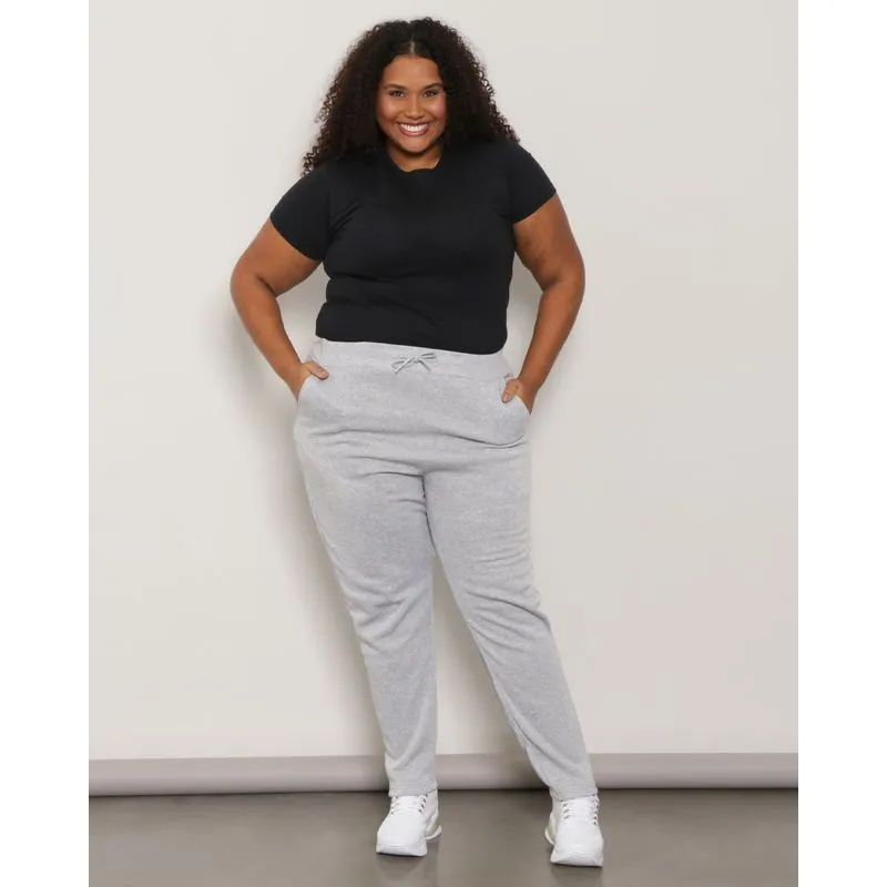 Calça Moletom Feminina Plus Size Reta Cinza Claro G1